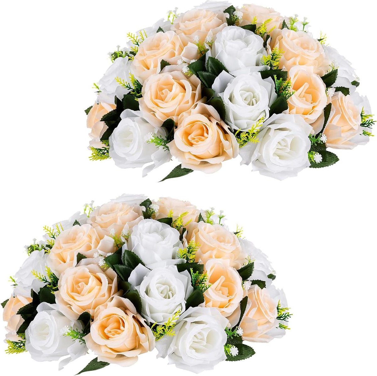 Kunstmatige Bloem Bal Centrepieces 35cm - Champagne & Wit - Nep Bloemen Rozen Ballen - Bruiloft Receptie Partij - Tafel Decoraties kunstboeket