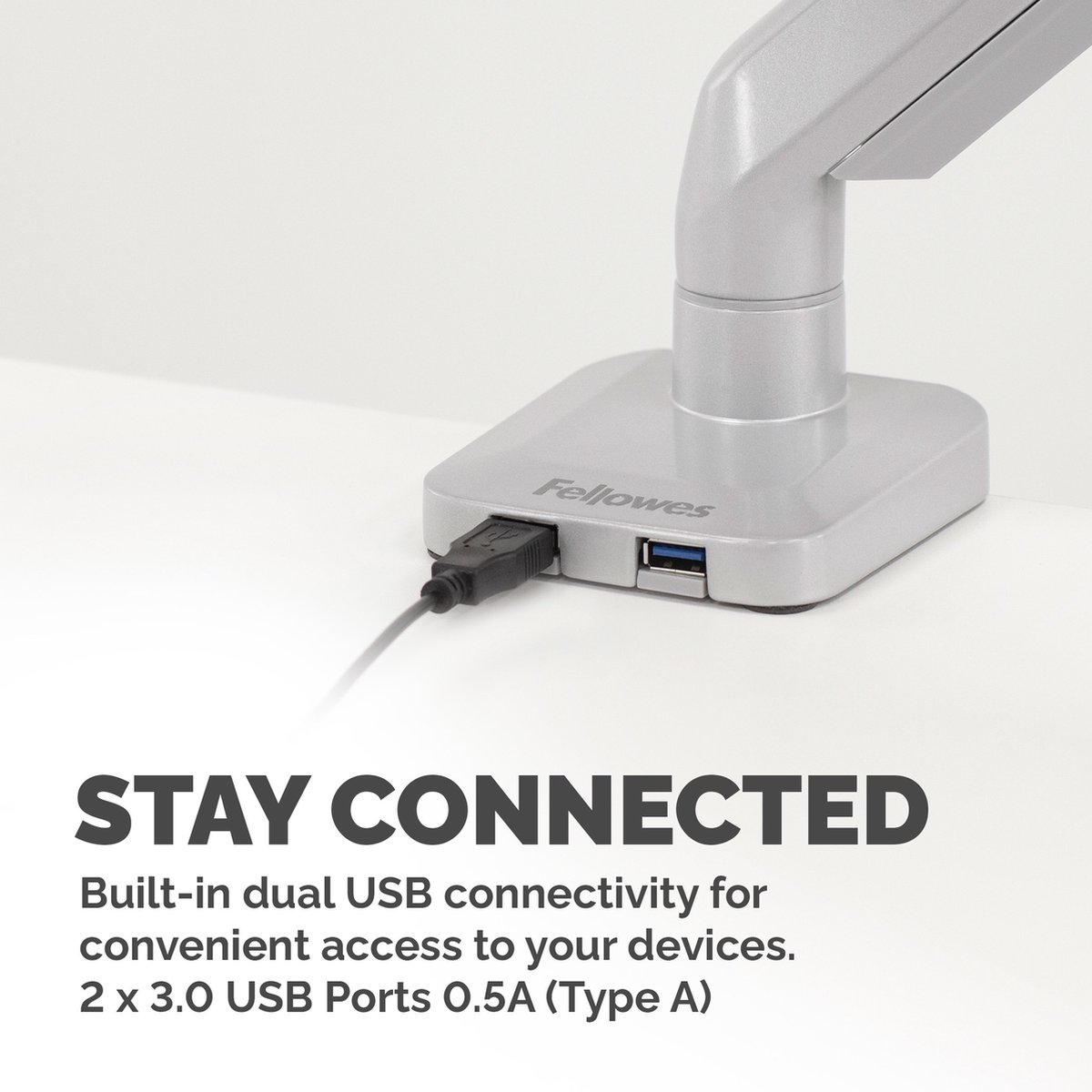 Fellowes Platinum Monitor Arm - 1 scherm - Tot 8 kg - Tot 32 inch - Gasveer - USB - Zilver thumbnail 3