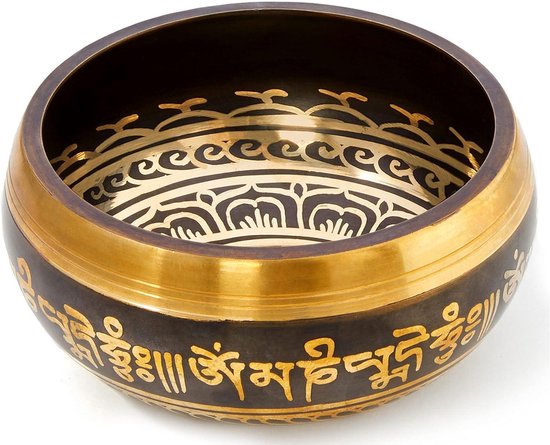 Klankschaalset met lepel en kussen in loktapapier geschenkbox - Tibetaanse Singing Bowl uit Tibet Mystic Black van Purityजर༄ — afbeelding 5