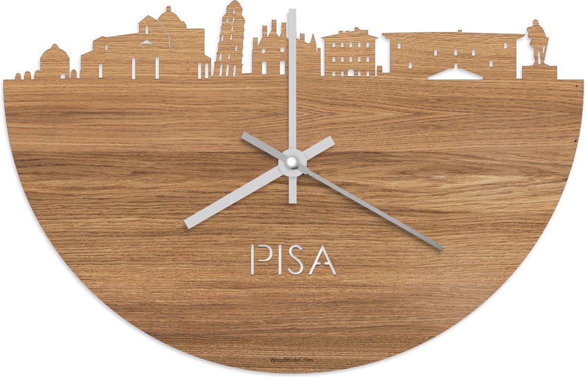 Skyline Klok Pisa Eikenhout - Ø 40 cm - Stil uurwerk - Wanddecoratie - Meer steden beschikbaar - Woonkamer idee - Woondecoratie - City Art - Steden kunst - Cadeau voor hem - Cadeau voor haar - Jubileum - Trouwerij - Housewarming - WoodWideCities