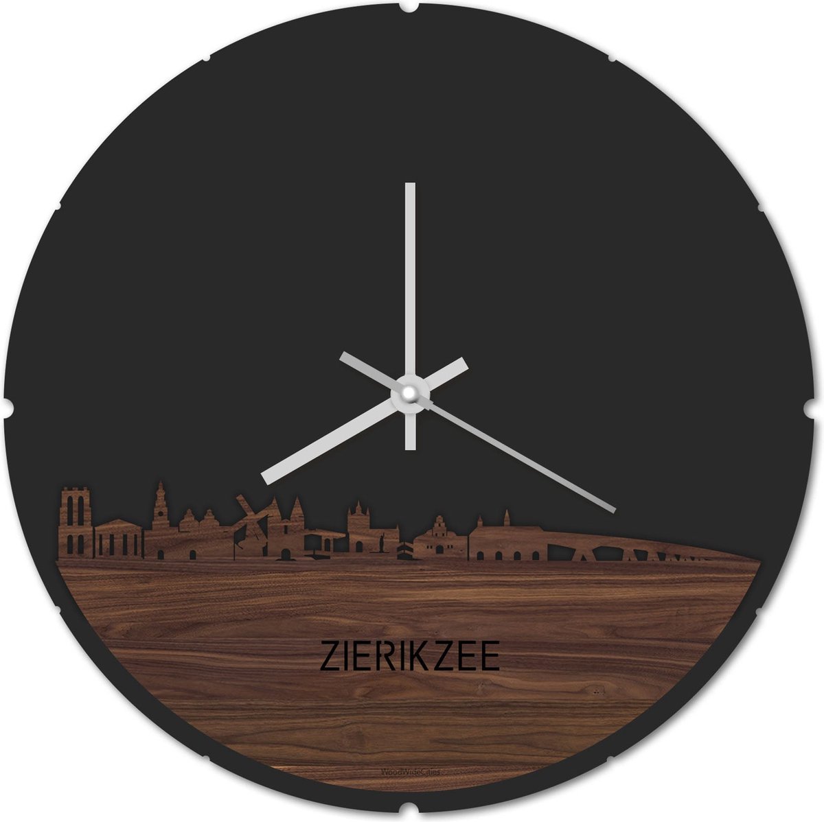 Skyline Klok Rond Zierikzee Notenhout - Ø 44 cm - Stil uurwerk - Wanddecoratie - Meer steden beschikbaar - Woonkamer idee - Woondecoratie - City Art - Steden kunst - Cadeau voor hem - Cadeau voor haar - Jubileum - Trouwerij - Housewarming -