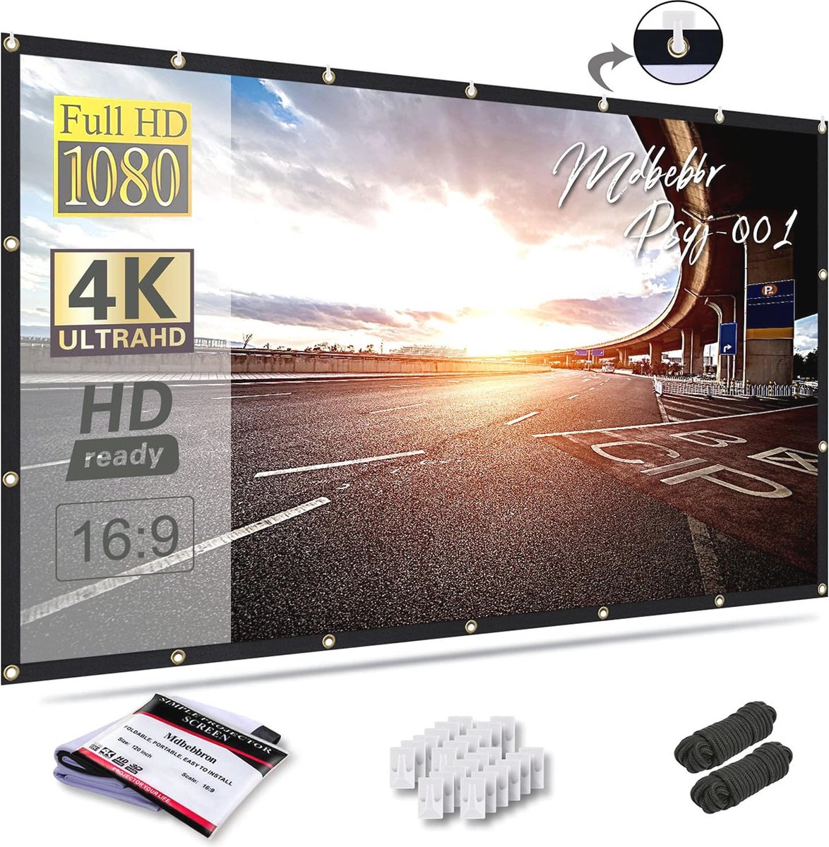 120 Inch Projectiescherm 16:9 HD - Draagbaar en Opvouwbaar voor Thuis en Buiten