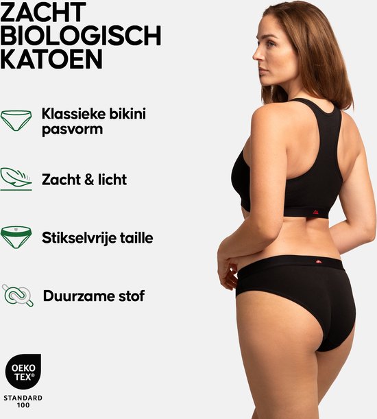 DANISH ENDURANCE Culottes en Katoen Biologique - Sans Coutures - Taille Élastique - pour Femme - Paquet de 6 - Zwart - M