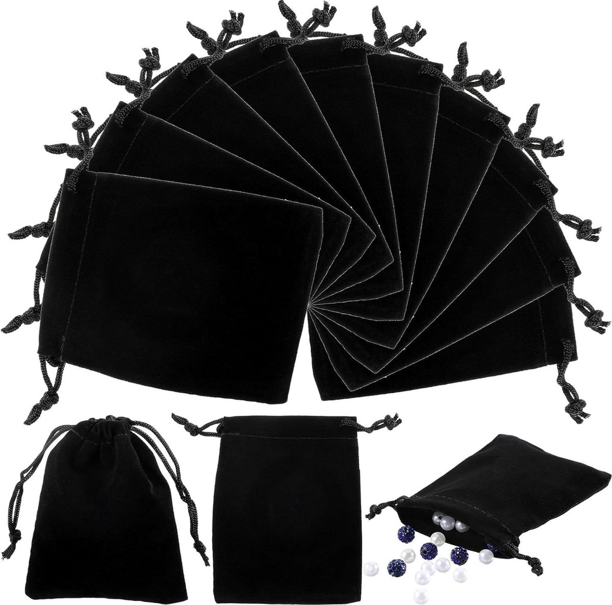 Goedkoopste Klein fluwelen zakje met trekkoord - 10 x 8 cm - zwart - sieradenzakje voor reclamegeschenken en feestverpakkingen