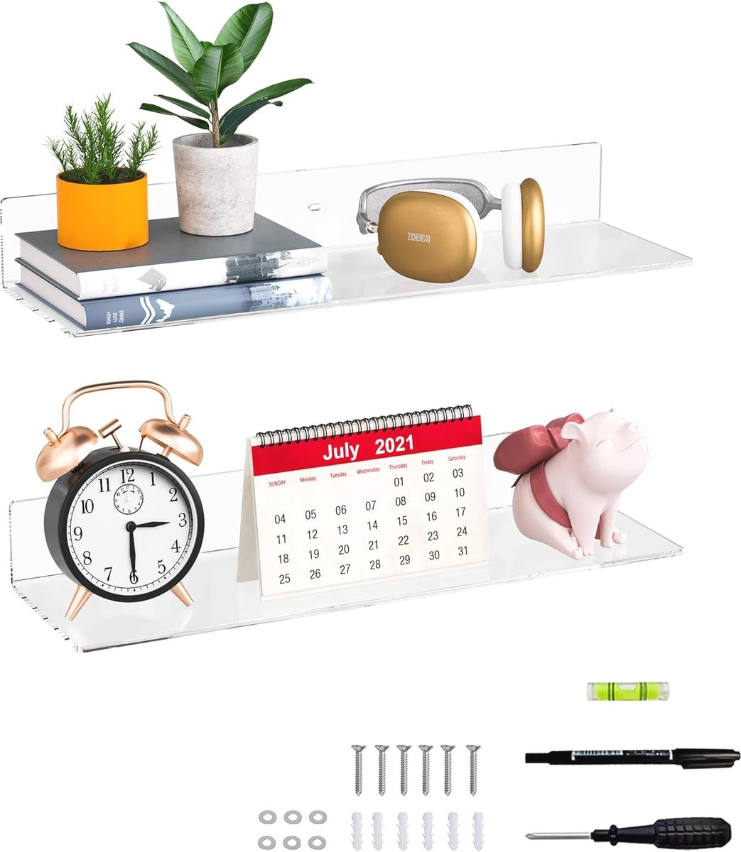 Heldere wandplanken 50 cm - Zwevende acrylplanken voor muur - Ideaal voor planten, boeken en decoratie - Set van 2