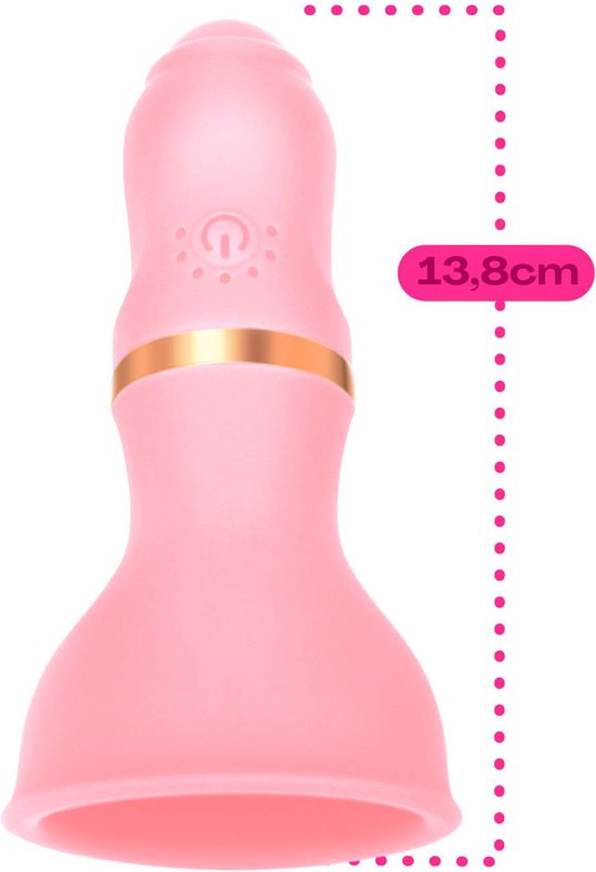 Lichtroze vibrator met gouden ring, 13,8 cm lang.