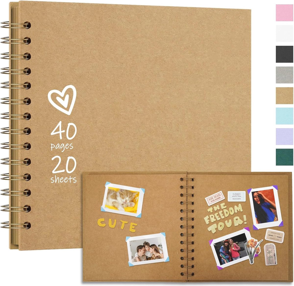 Bol.com Fotoalbum om zelf te maken - Scrapbook met stevige omslag en kraftpapier - 20,5 x 20,5 cm - 20 pagina's aanbieding