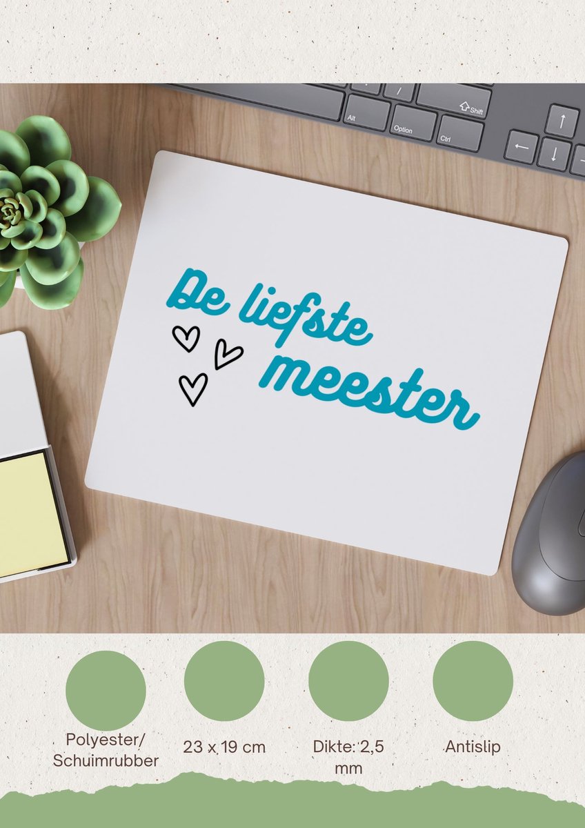 Image of Akyol - de liefste meester Muismat - Meester - voor de liefste meester - meester - verjaardagscadeau - verjaardag - cadeau - afscheidscadeau - geschenk - leuke cadeau - kado - gift - meesterdag - 23 bij 19 cm