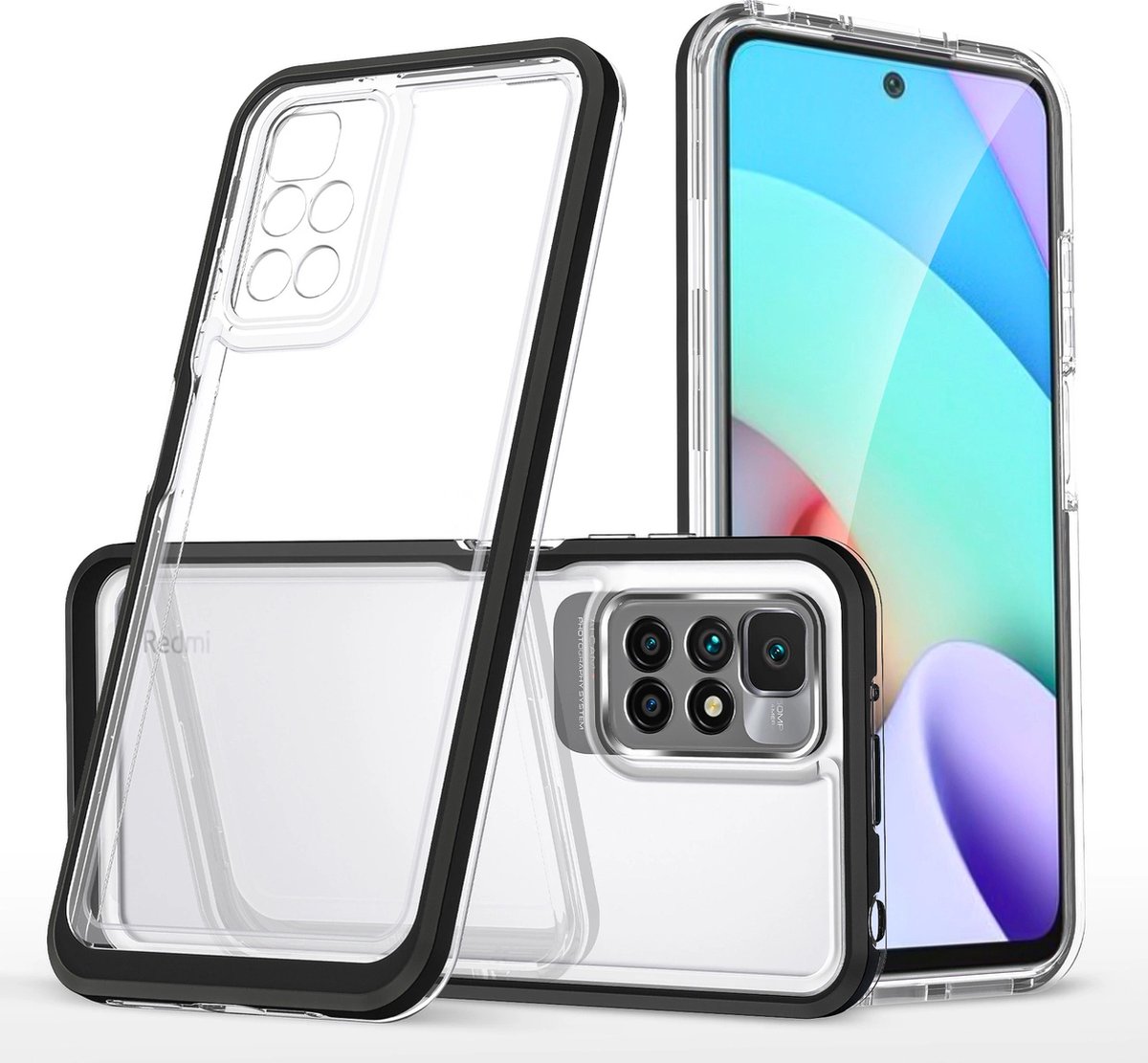 Helder - 3in1 - hoesje voor Xiaomi Redmi - 10 - gelcover - met - frame, - zwart