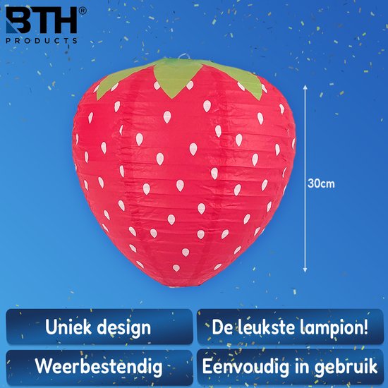 Lampion - Sint Maarten - Lampionstokje - Lichtje - Aardbei - Treklampion - Papier - Kind - Rood - Versiering - 1 Stuk van BTH — afbeelding 3