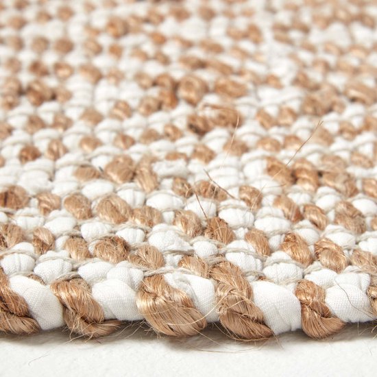 Homescapes Tapis Chindi en chanvre à motif losanges beige et blanc - Sierra - 66 x 200 cm