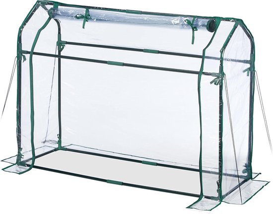 Relaxdays kweekkas tunnel, steeksysteem, oprolbare deur, raam, HxBxD: 50 x 130 x 60 cm, staal & PVC, transparant, groen