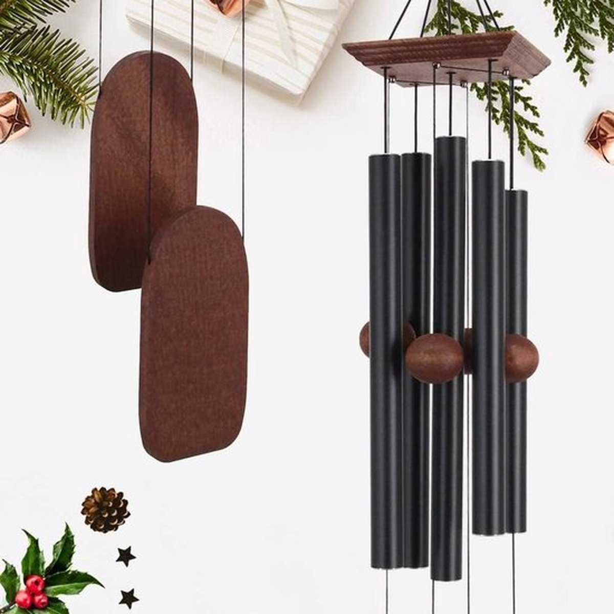 PolkaHome Diepe toon Windgong voor buiten Gedenkteken en geschenk voor housewarming moederdag Kerst Buitendecoratie voor terras tuin en huis (36 inch zwarte windgong)