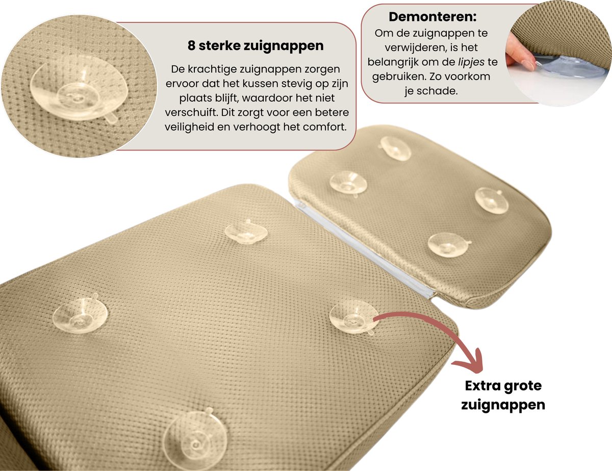 Siliconen badkussen met opblaasbare airbag en sterke antislip zuignappen, badkussen voor hoofd, nek en rugsteun, badkuip Home Spa sneldrogend (groot formaat