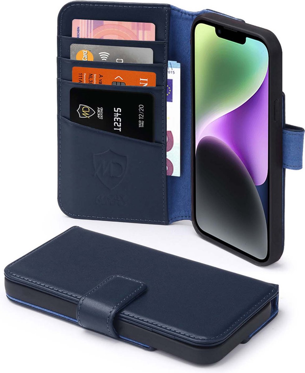 MobyDefend Hoesje - Geschikt voor iPhone 14 - Luxe Leren Wallet Bookcase - Blauw