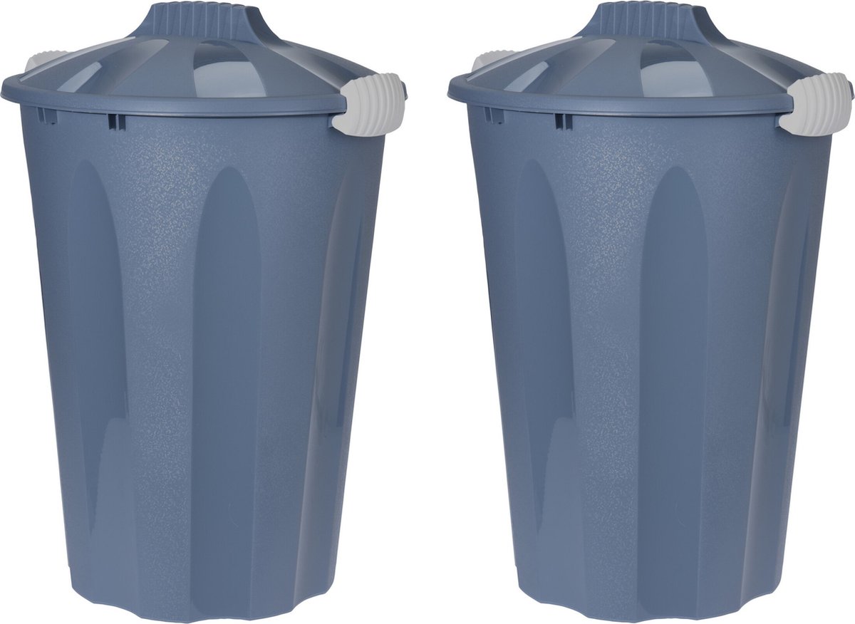 Goedkoopste 2x stuks kunststof wasmanden met deksel rond blauw 40 liter - Wasmanden/wasgoedmanden - Huishouden