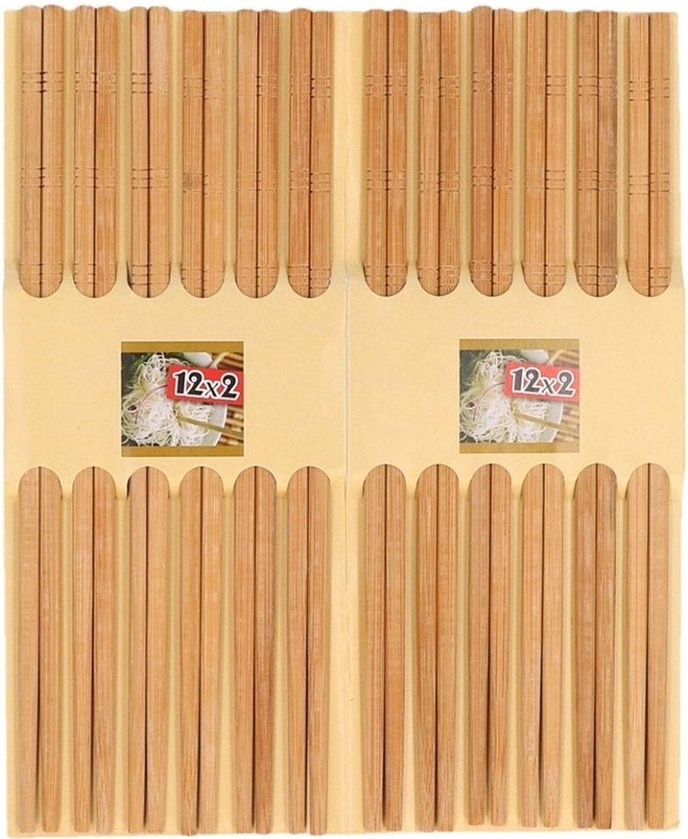 24x stuks luxe Sushi eetstokjes donker bamboe hout - Aziatisch eten accessoires