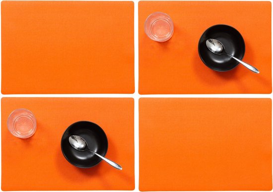 Set de 12 sets de table de luxe robustes Orange uni 30 x 43 cm - Avec couche antidérapante et couche supérieure enduite de Téflon