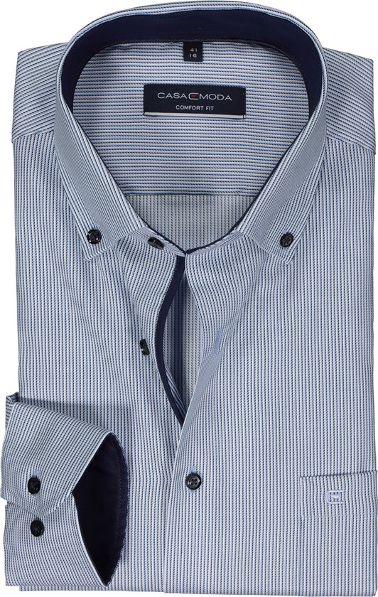 Chemise CASA MODA coupe confort - dobby - rayures bleues - Repassage facile - Taille du col : 53
