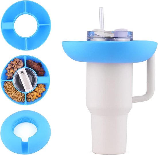 JJWNMLL Snackkom voor 40 oz Stanley Cup - Siliconen Stanley Cup Accessoires Ring Snack Tray-Voedsel Container met 4 Compartimenten-Herbruikbare Snackhouder voor Candy Cracker (Hemelsblauw