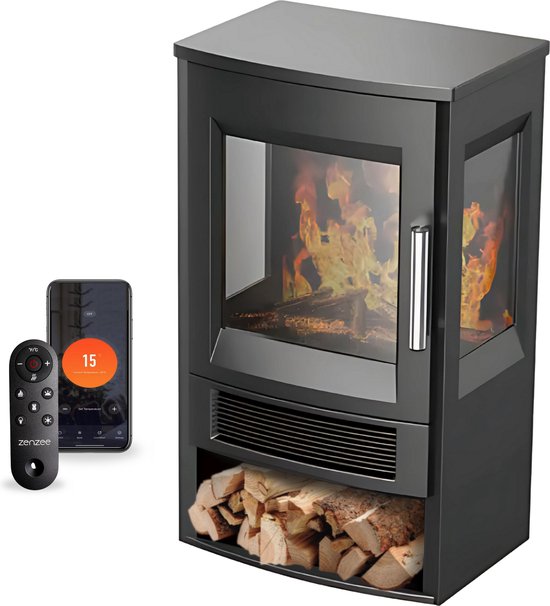 Elektrische kachel – Sfeerhaard – Thermostaat – Timer - Afstandsbediening - WiFi APP bediening – 1800W – Zwart – Bijverwarming – Ventilatorkachel – Heater – Elektrische verwarming – Convectorverwarming - Haard - Openhaard