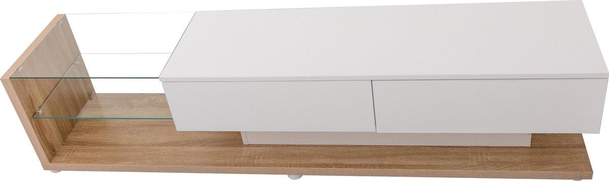 Merax TV-Meubel - Hoogglans Wit en Houtkleur - Lowboard met LED-verlichting en Glaspanelen - 170 cm