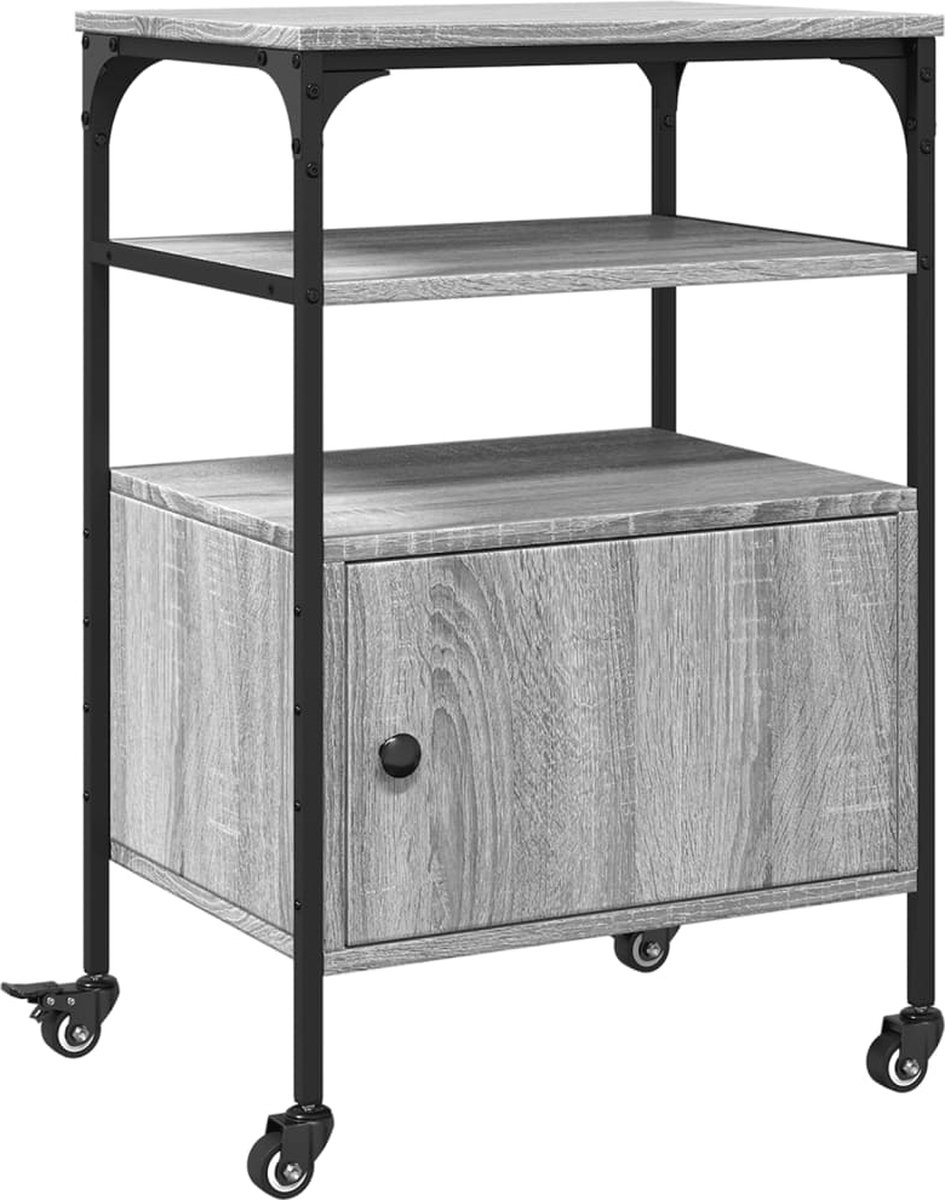 vidaXL Printerkastje - 3-laags - 50x40x76 - cm - bewerkt - hout - grijs - sonoma grijs sonoma eiken