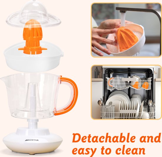 Aigostar Citruspers - Citruspers electrisch - 0.7L - 40W - Oranje van Merkloos — afbeelding 5