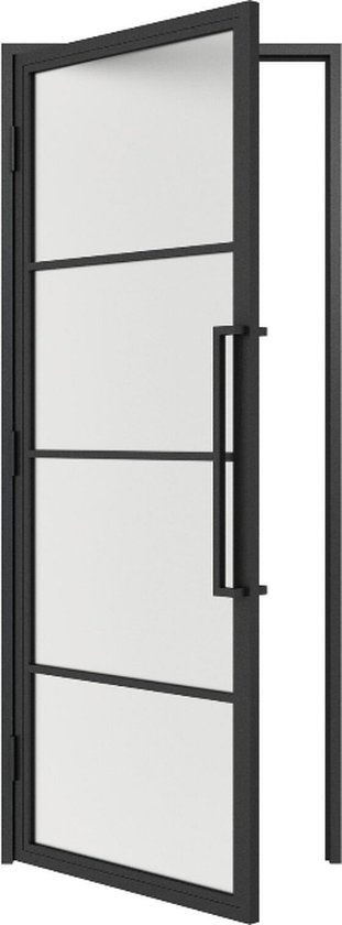 Porte en acier - avec cadre - 4 plans - Glas mat - Gaucher