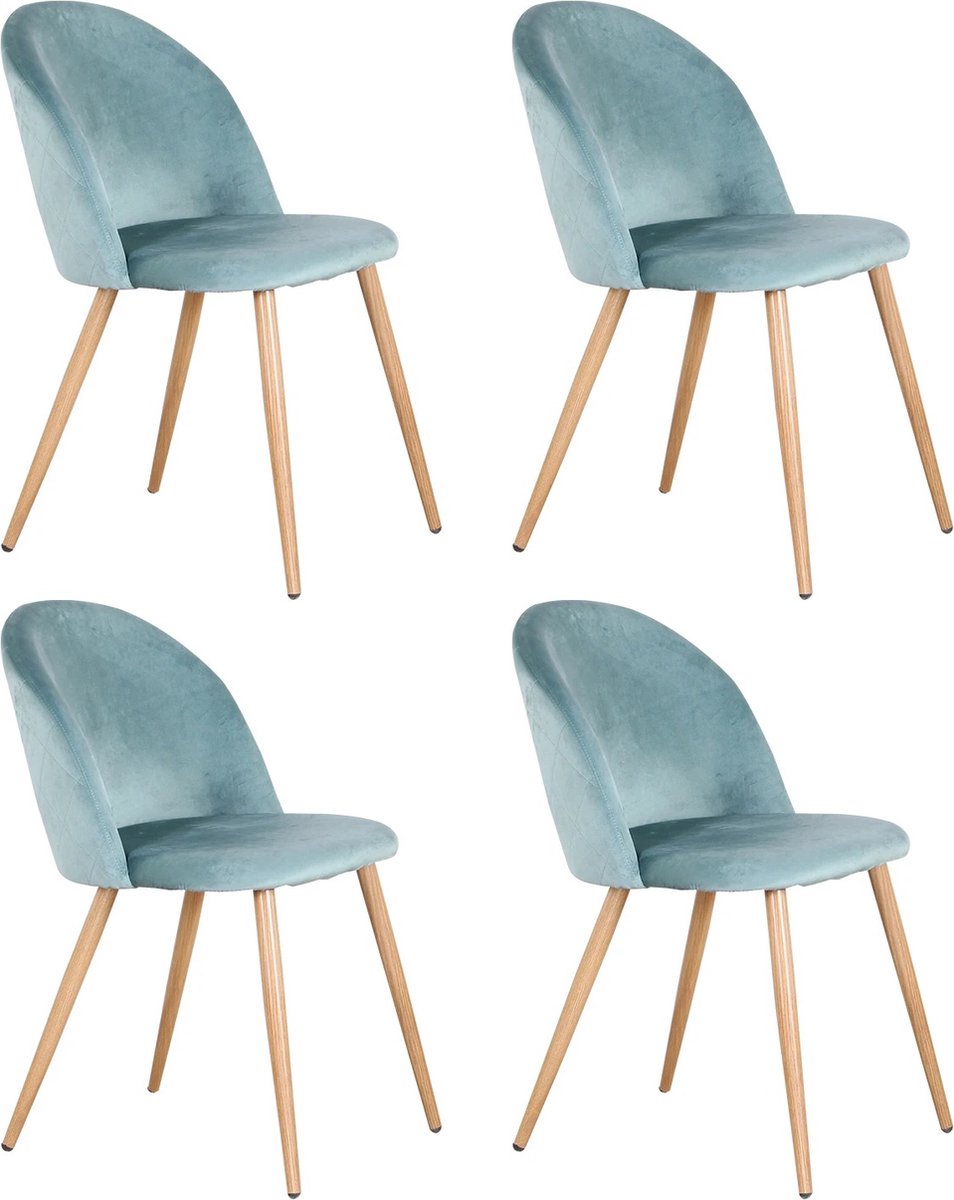 Roxana® Stoelen - Eetkamerstoelen - Set Van 4 - Turqoise - Fluweel - Eetkamer - Modern - 80x43x48 Cm