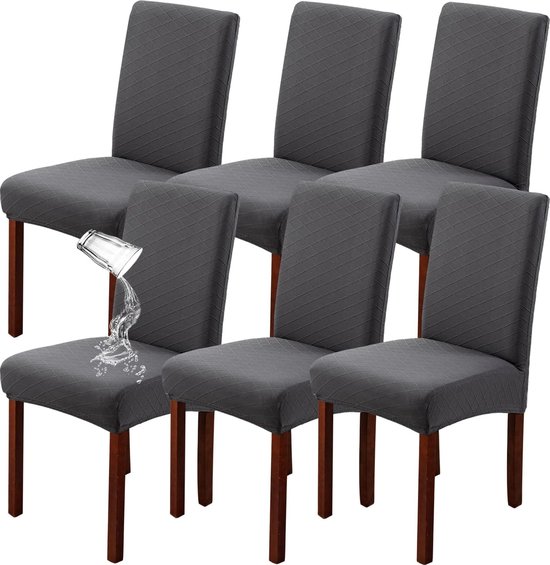 Homaxy Stoelhoezen voor eetkamerstoelen, jacquard, rekbaar, wasbaar, afneembaar, donkergrijs, 6 stuks
