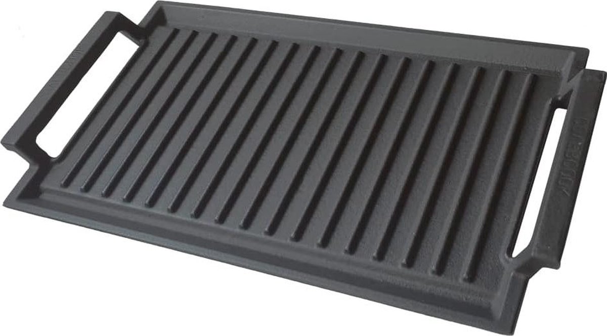 Rechthoekige grillpan gietijzer 2 handgrepen 43 x 23 cm inductie open vuuroven buitenbarbecue