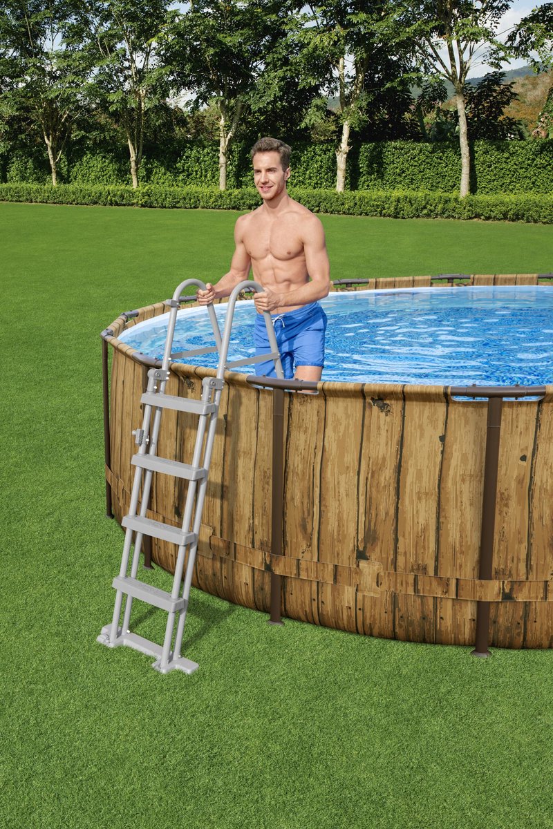 Bestway - Power Steel Swim Vista - Opzetzwembad inclusief filterpomp en accessoires - 488x122 cm - Houtprint - Rond — afbeelding 3