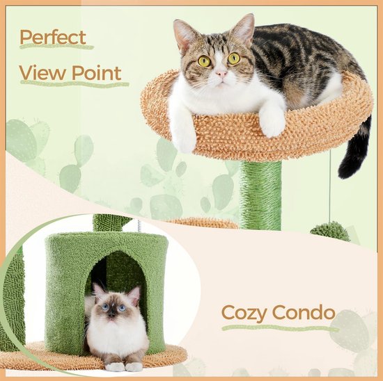 Krabton: Krabpaal – 78 Cm – Moderne Cactus Krabpaal Voor Kleine En Middelgrote Katten Met Pluche Hol Pompon Bal Sisal Touw