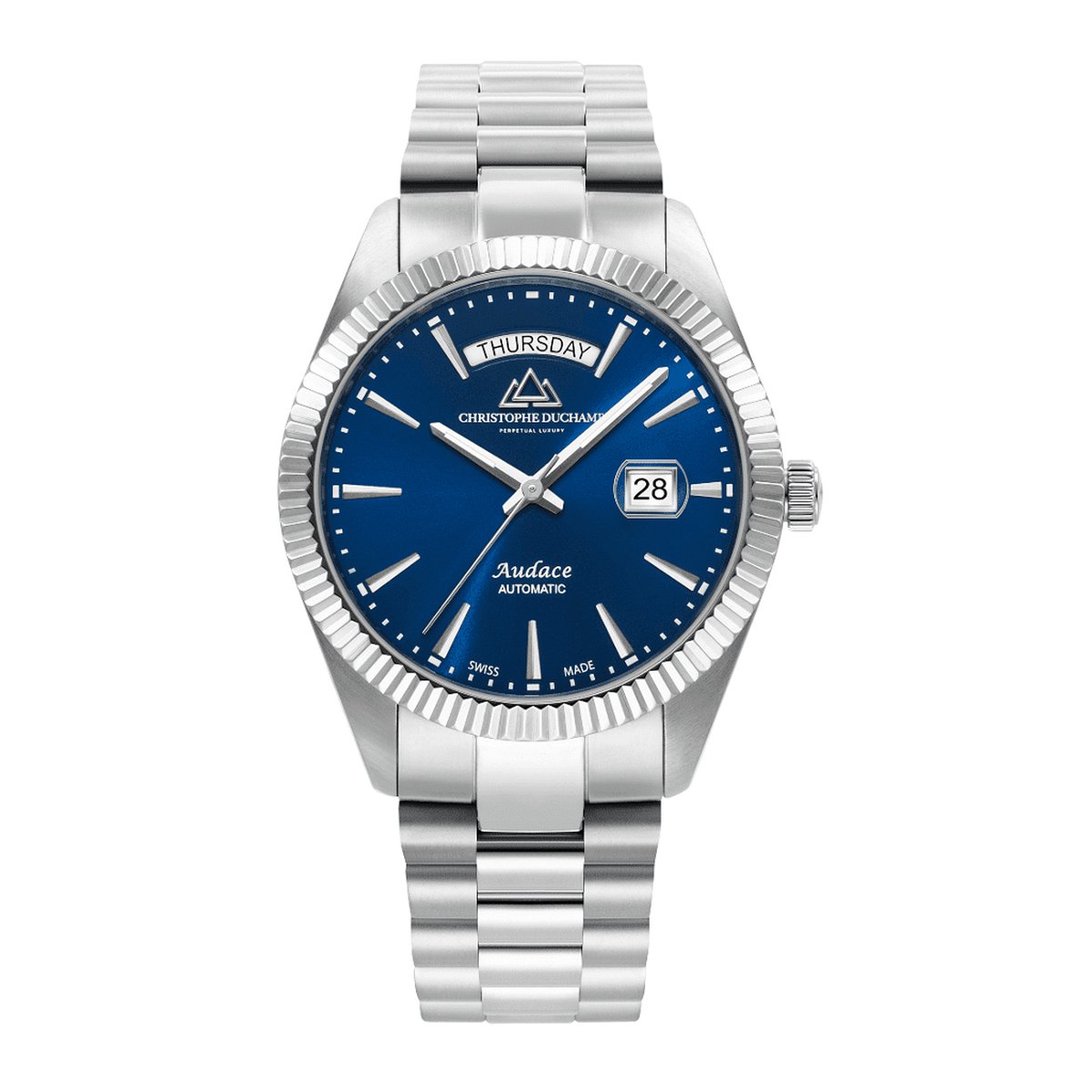 Luxe mannen horloge | Audace Zilver Blauw | Christophe Duchamp CD8102-02