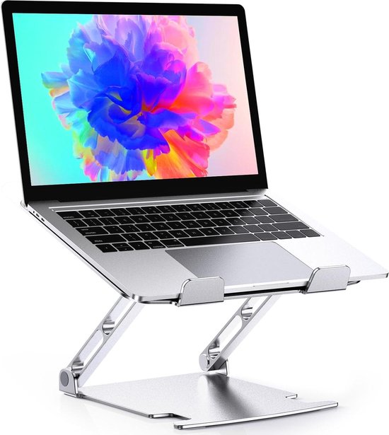Glangeh Laptopstandaard in hoogte verstelbaar, ergonomische draagbare laptopverhoger voor bureau, aluminium opvouwbare laptopstandaard, compatibel met MacBook Air Pro, Dell, HP (10-16 inch) - zwart