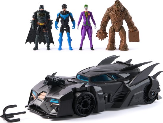 DC Comics - Crusader Batmobile met 4 Actiefiguren van 10 cm - Batman x Nightwing x The Joker x Clayface