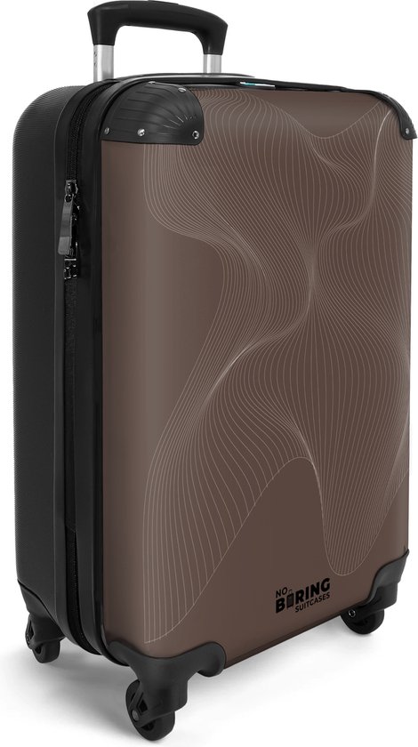 NoBoringSuitcases.com® - Handbagage koffer lichtgewicht - Reiskoffer trolley - Bruin met abstracte golvende lijnen - Rolkoffer cabin met wieltjes - Travel luggage suitcase - Past binnen 55x40x20 en 55x35x25 - Bagage 55 cm