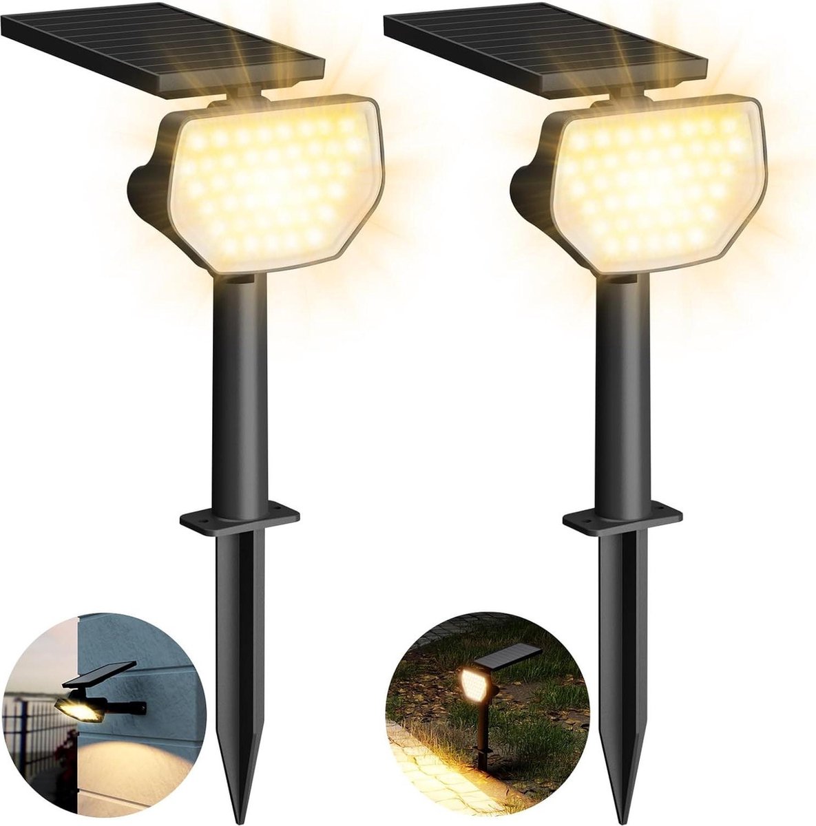 Tuinverlichting op zonne energie IP65 met draaibaar zonnepaneel - 2-in-1 zonnelampen - 2 verlichtingsmodi - 43 leds - 2 stuks warm wit