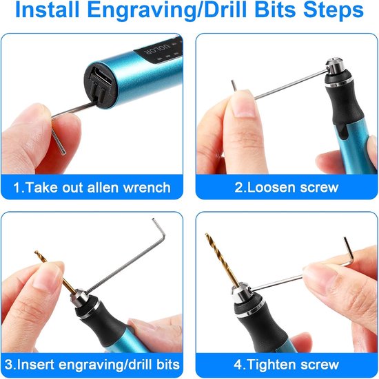 Elektrische handboorset, 0,8-3 mm handheld elektrische mini-boor, harspolijstset met 10 stuks HSS-boren, slijpschijf voor doe-het-zelf knutselen houtsnijwerk sieraden maken