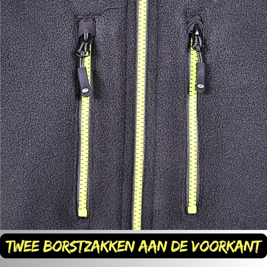 Sluiting van de werktrui met twee opgestikte borstzakken.