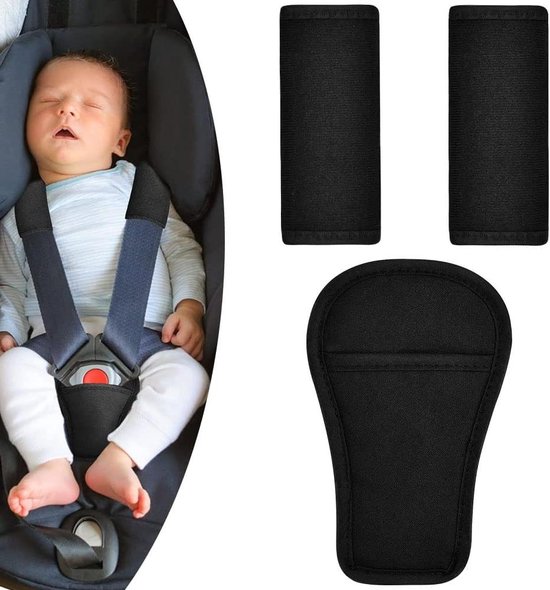 Foto: Kinderen autogordel schoudervullingen zwart universele gordelbeschermers set van 3 pads voor gordelbescherming gordelhoezen voor baby autostoeltje kinderwagen buggy autostoeltje gordelbeschermer kind