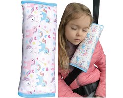 Slaapkussen voor kinderen - machine wasbaar - autogordelkussen met eenhoorn - zachte gordelbeschermer - reiskussen voor auto - vakantie - 30x12cm gordelbeschermer kind