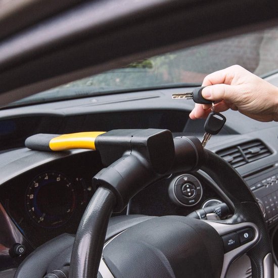 Antivol De Volant Universel Avec Câble Acier - Noir, 3 Clés, Double Verrouillage Volant Et Ceinture - Pour Voiture, Camping-car, Camionnette