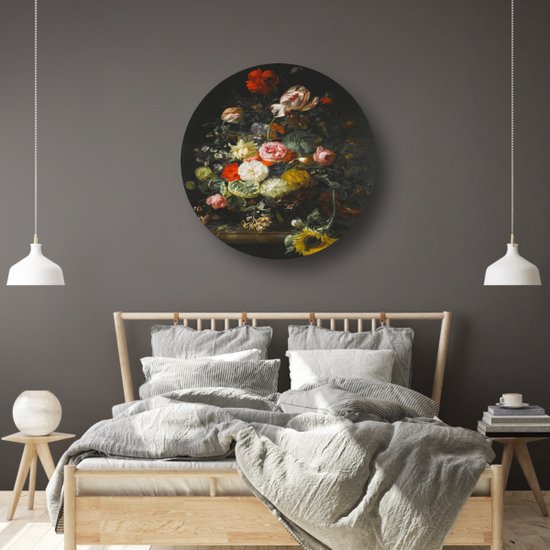 Nature morte aux fleurs - Cercles muraux Rachel Ruysch - Tableau de Fleurs - Cercle mural Nature - Décoration murale murale industrielle - Décoration murale ronde - Décoration murale salon cercle mural aluminium 50x50 cm