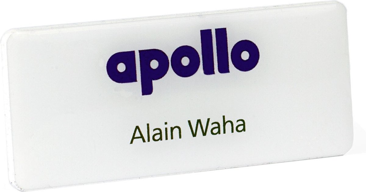 Naambadge | rechthoekige plaatbadge 70x30mm | Bedrukt & Gedomeerd | kwantumkortingen
