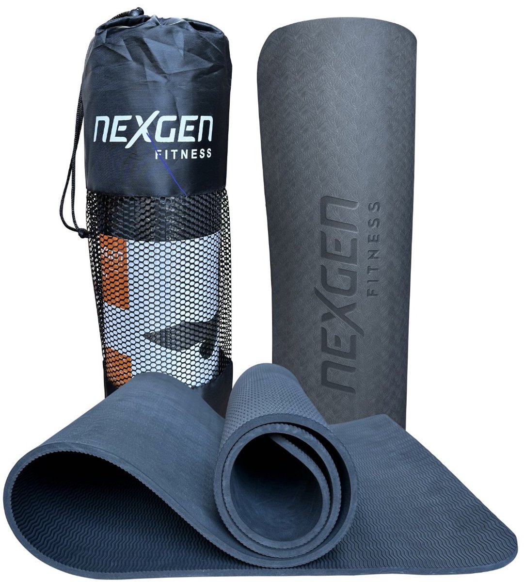 NexGen TPE Yogamat l Fitnessmat l Zwart l 180 x 61 x 0,8 cm | Incl Draagtas