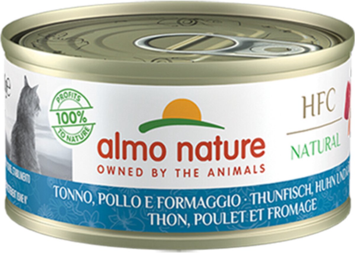48x Almo Nature HFC Natural Kattenvoer Nat Blikje Tonijn & Kip & Kaas 70 gr