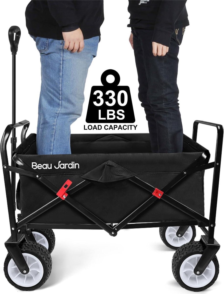 Chariot De Plage Pliable à Grosses Roues - Capacité 150 Kg, Poignée Réglable, Tissu Oxford Amovible