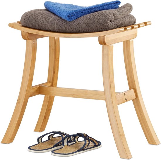 Badkamerkruk Scandinavisch Design Relaxdays Toilettenhocker, Stuhlgang Unterstützung, WC Hocker Erwachsene Bambus Hbt 18 X 445 X 23 Cm Naturschwarz 86190137 Badkamerkruk Van Bamboe